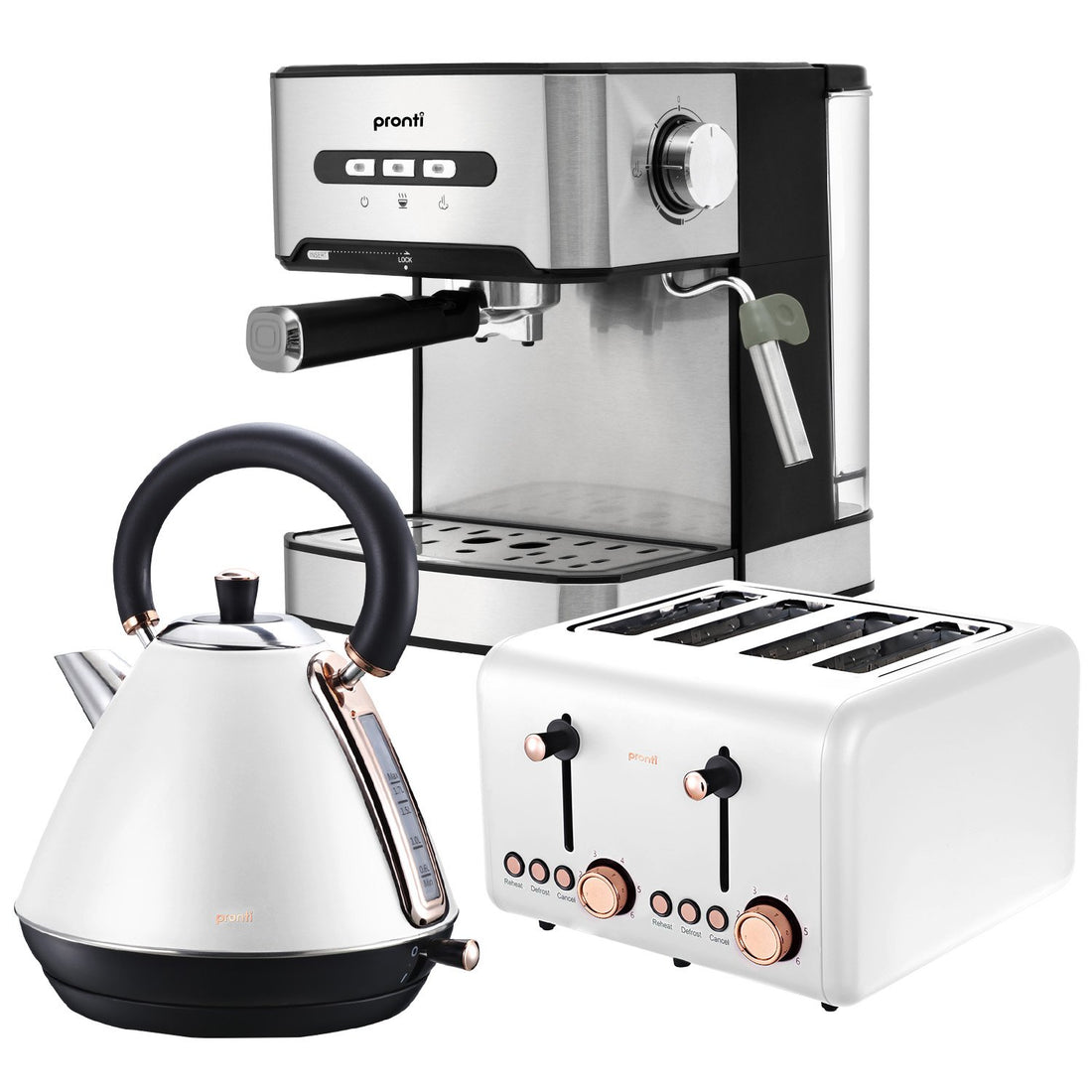 Pronti Toaster, Kettle &amp; Coffee Machine Breakfast Set - White-Appliances &gt; Kitchen Appliances-PEROZ Accessories
