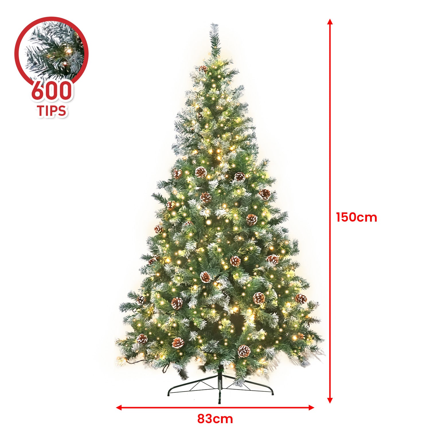 Christabelle 1.5m Pre Lit LED Christmas Tree Decor with Pine Cones Xmas Decorations-Occasions > Christmas-PEROZ Accessories