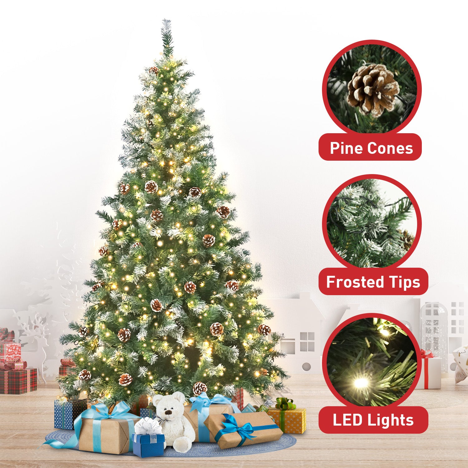 Christabelle 1.5m Pre Lit LED Christmas Tree Decor with Pine Cones Xmas Decorations-Occasions > Christmas-PEROZ Accessories