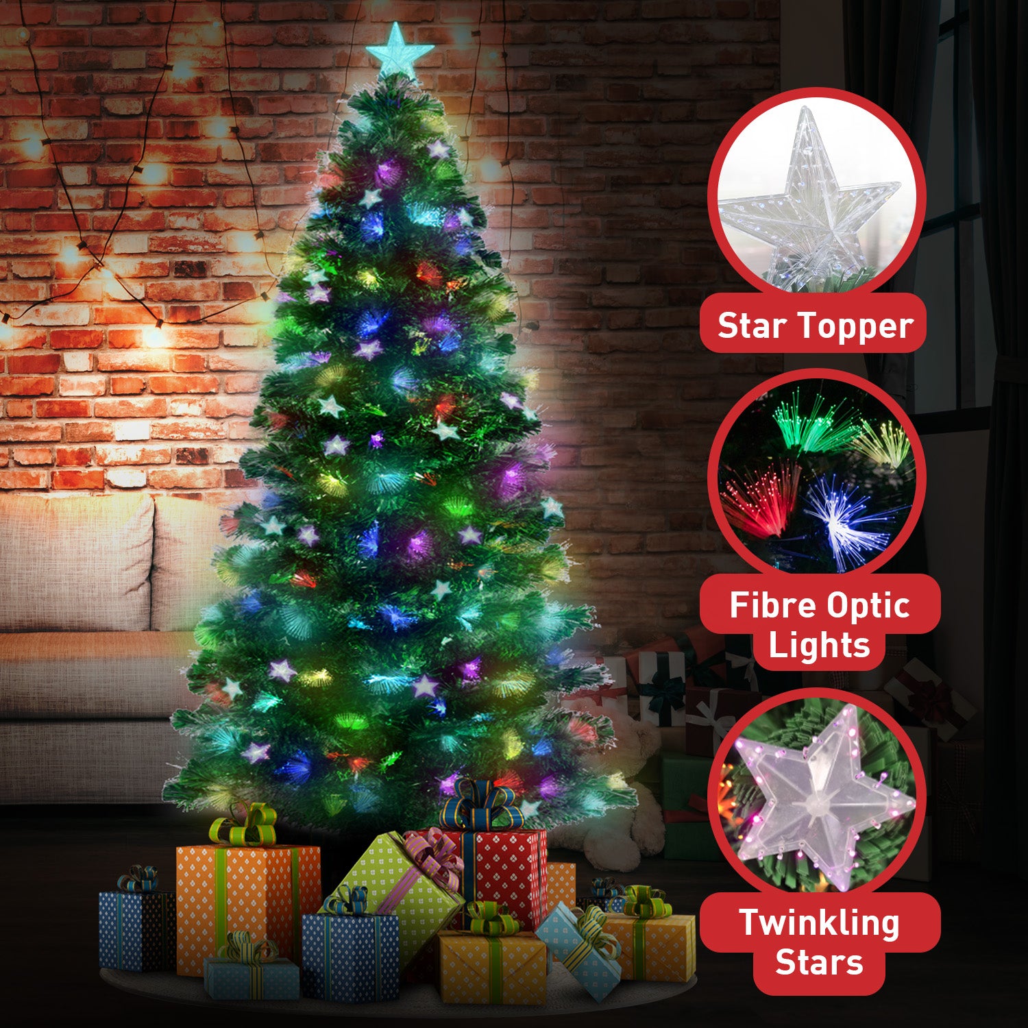Christabelle 2.4m Enchanted Pre Lit Fibre Optic Christmas Tree Stars Xmas Decor-Occasions > Christmas-PEROZ Accessories
