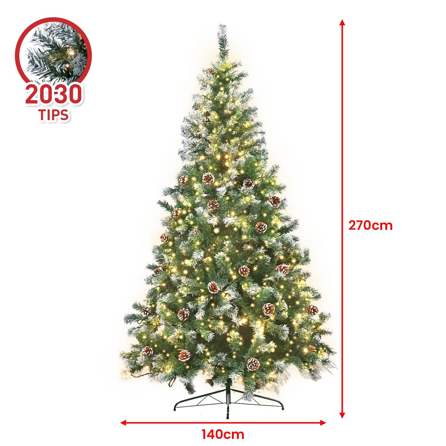 Christabelle 2.7m Pre Lit LED Christmas Tree Decor with Pine Cones Xmas Decorations-Occasions > Christmas-PEROZ Accessories