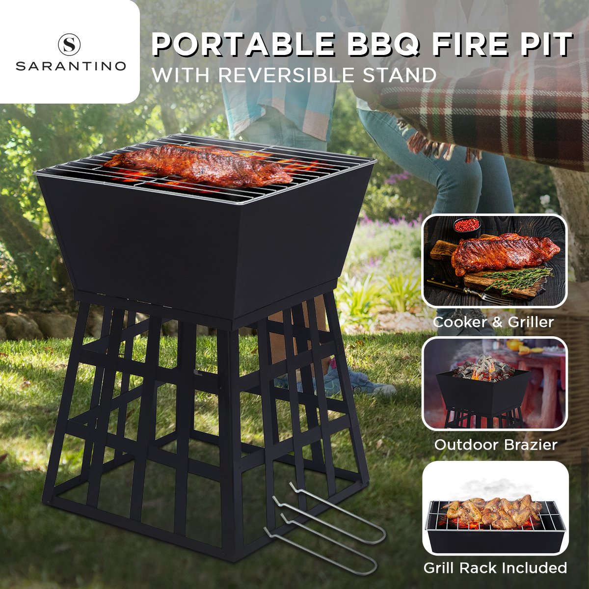 Wallaroo Outdoor Fire Pit for BBQ, Grilling, Cooking, Camping- Portable Brazier with Reversible Stand for Backyard-Home & Garden > BBQ-PEROZ Accessories