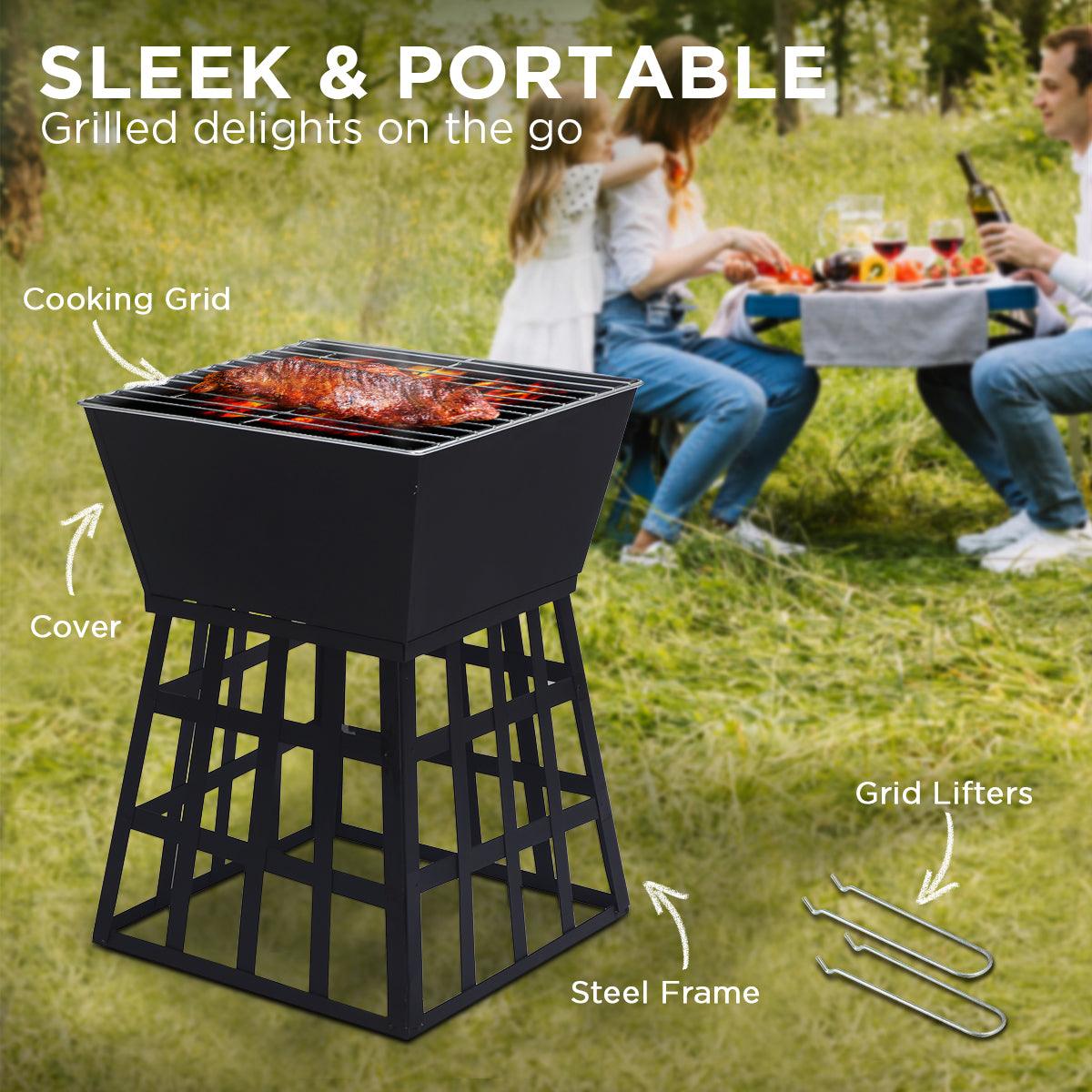 Wallaroo Outdoor Fire Pit for BBQ, Grilling, Cooking, Camping- Portable Brazier with Reversible Stand for Backyard-Home & Garden > BBQ-PEROZ Accessories