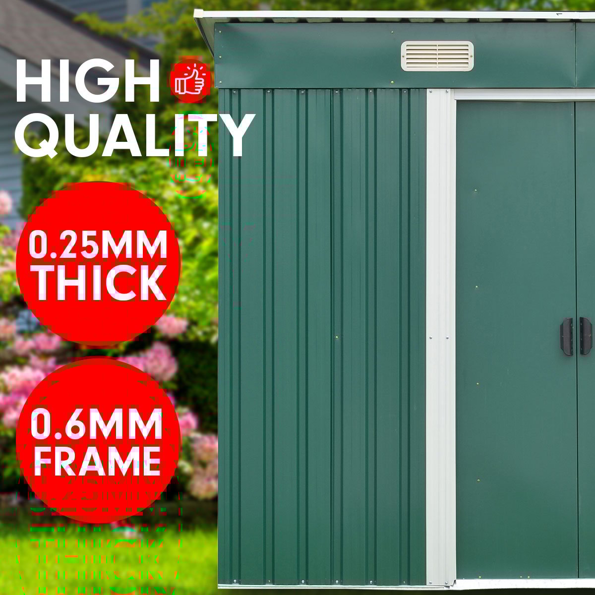 Wallaroo Garden Shed Flat 4ft x 6ft Outdoor Storage Shelter - Green-Home & Garden > Storage-PEROZ Accessories