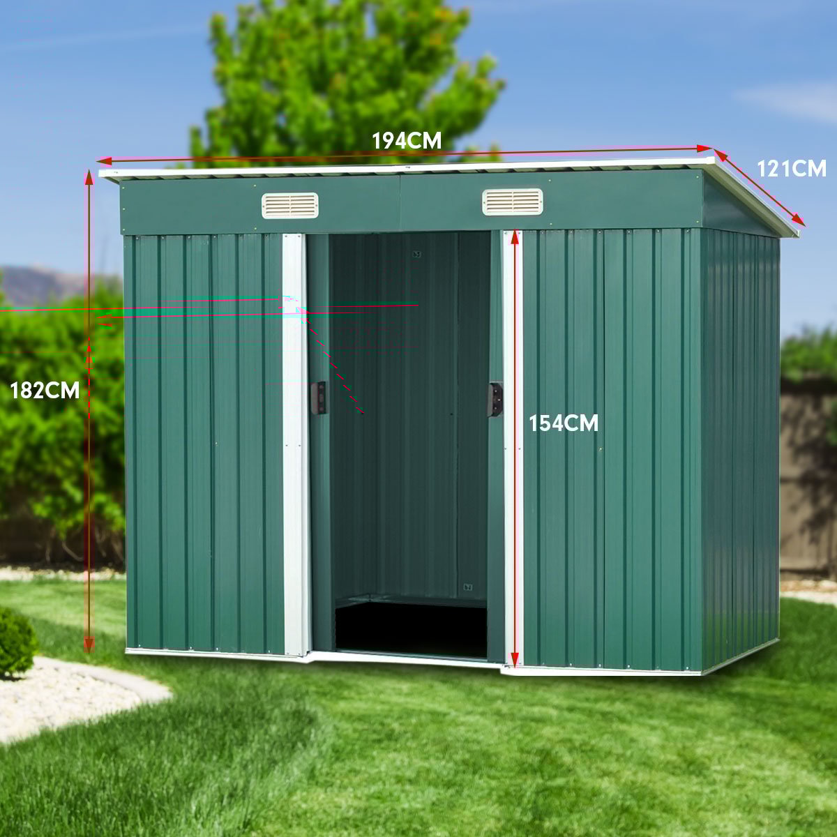 Wallaroo Garden Shed Flat 4ft x 6ft Outdoor Storage Shelter - Green-Home & Garden > Storage-PEROZ Accessories