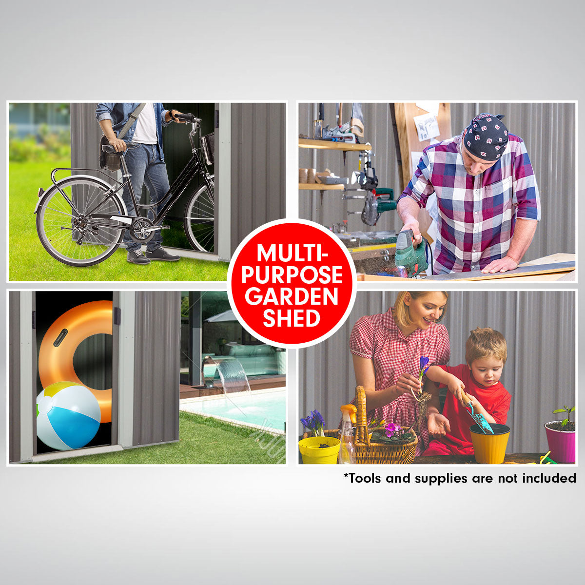 Wallaroo Garden Shed Flat 4ft x 6ft Outdoor Storage Shelter - Grey-Home & Garden > Storage-PEROZ Accessories