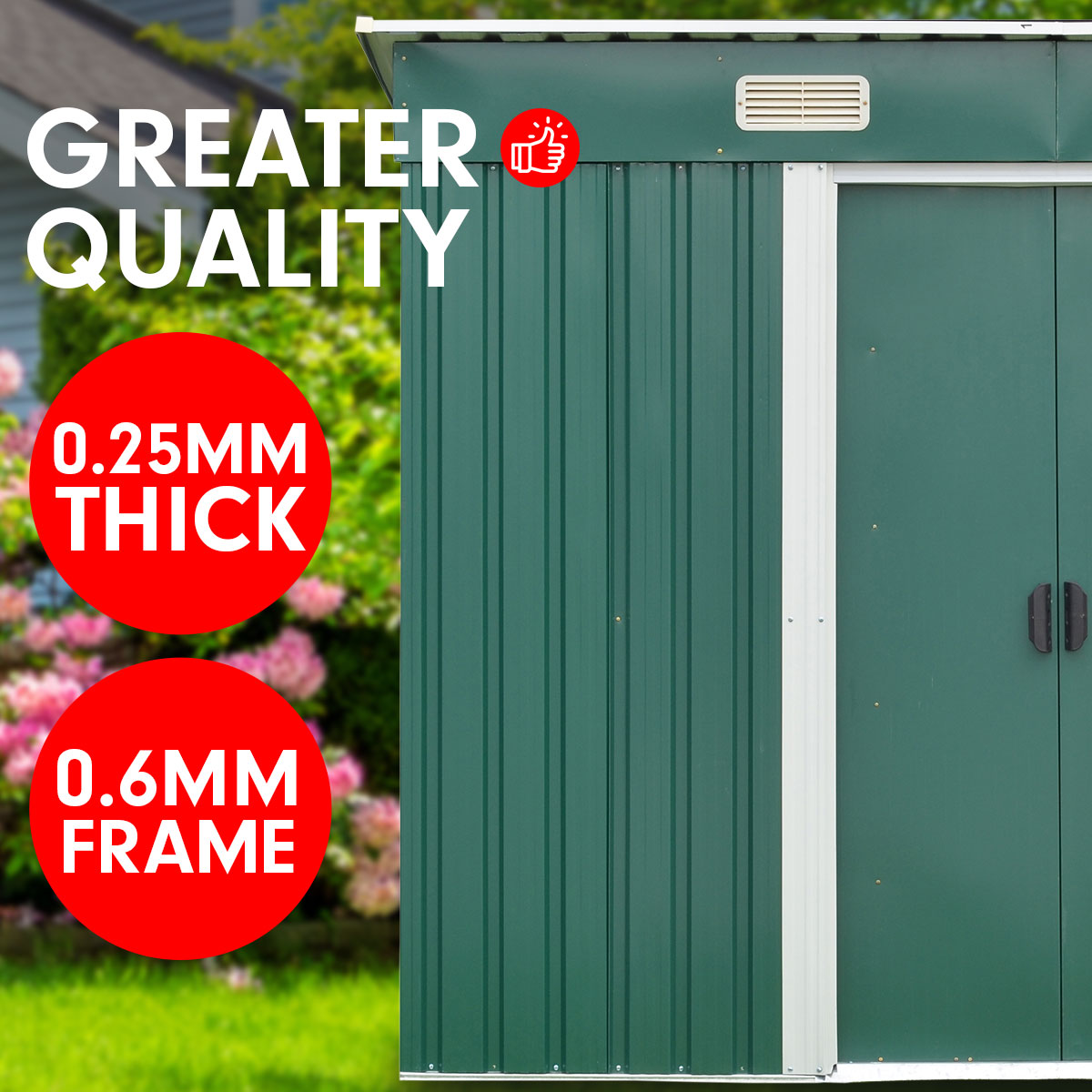 Wallaroo 4ft x 8ft Garden Shed Flat Roof Outdoor Storage - Green-Home & Garden > Storage-PEROZ Accessories