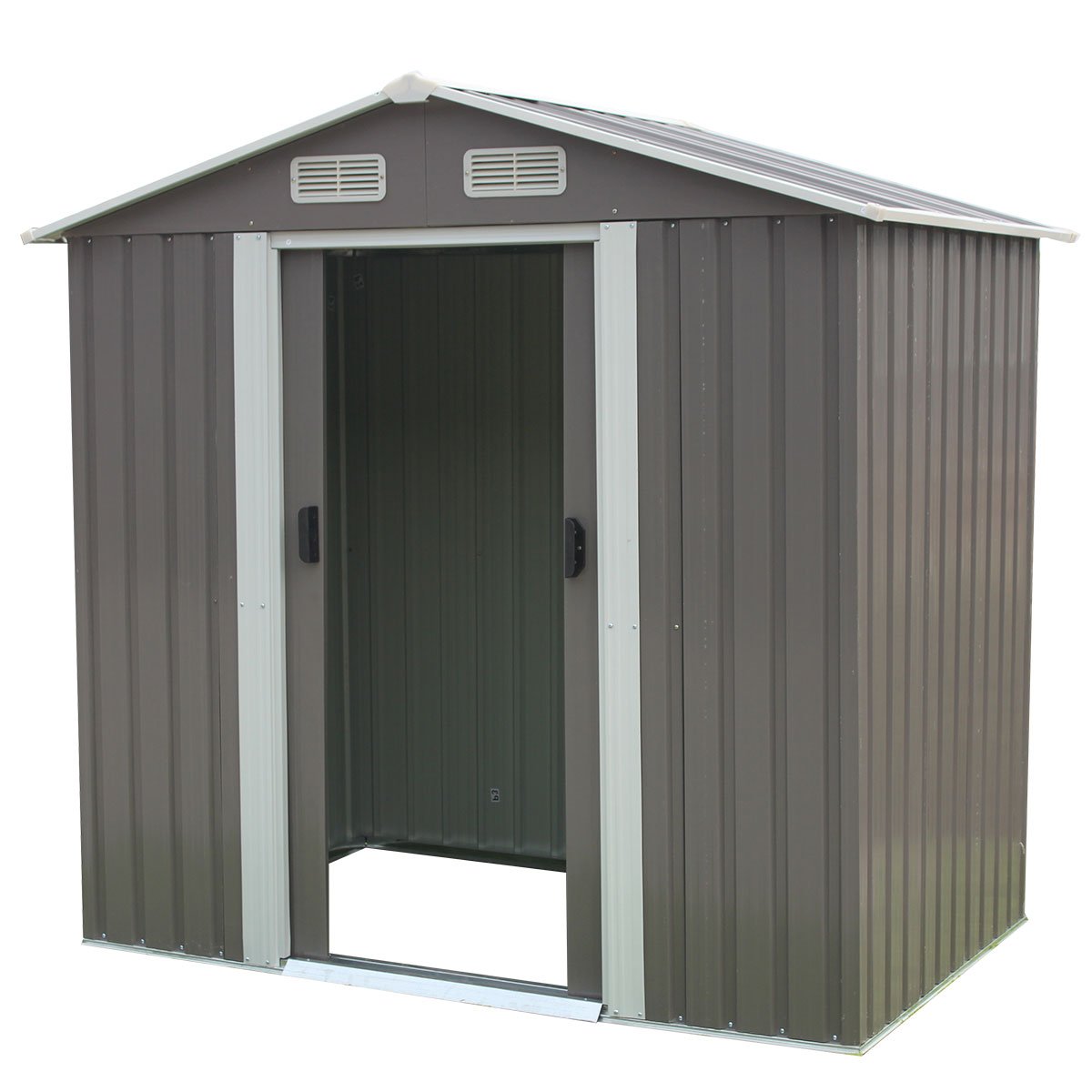 Wallaroo Garden Shed Spire Roof 4ft x 6ft Outdoor Storage Shelter - Grey-Home & Garden > Storage-PEROZ Accessories
