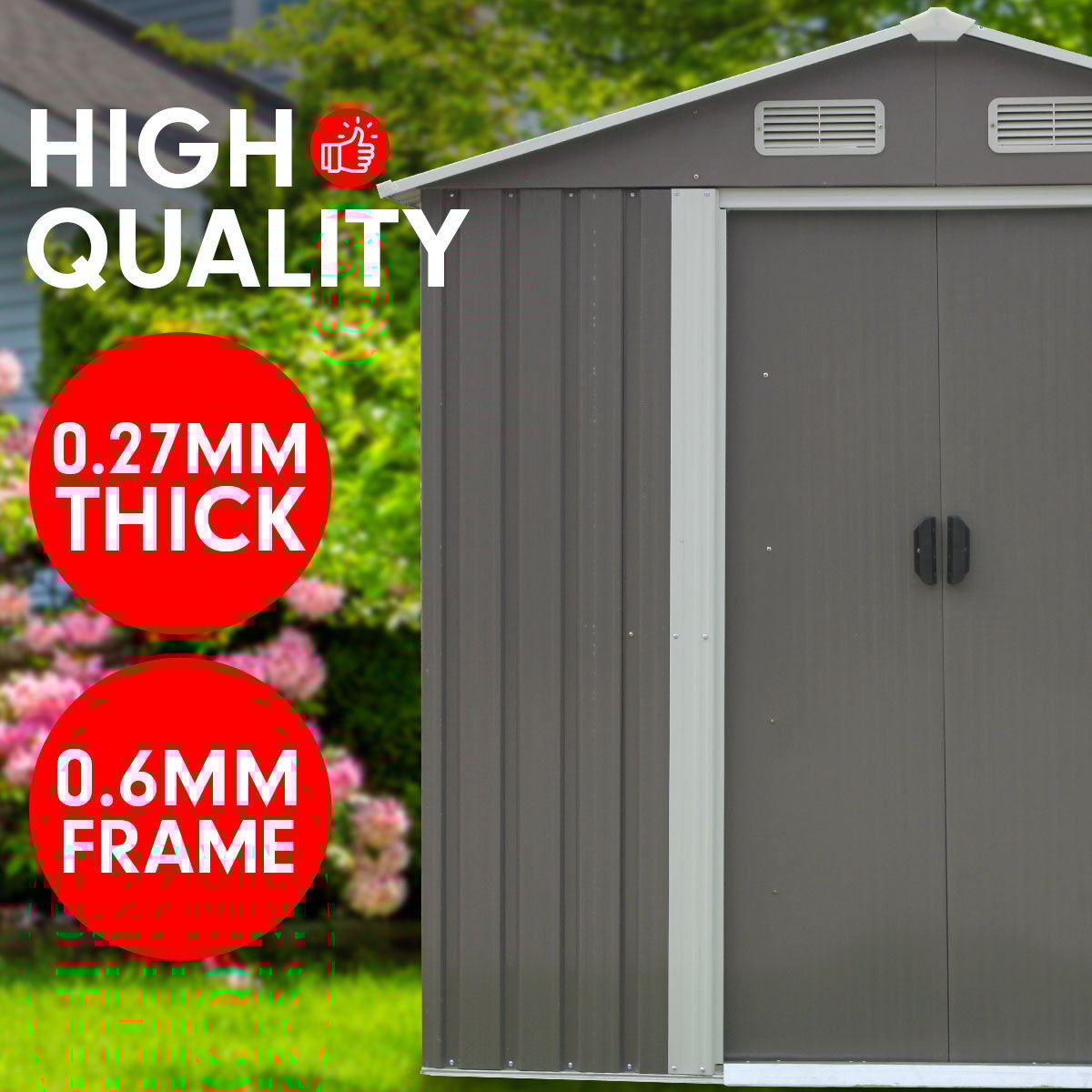 Wallaroo Garden Shed Spire Roof 4ft x 6ft Outdoor Storage Shelter - Grey-Home & Garden > Storage-PEROZ Accessories