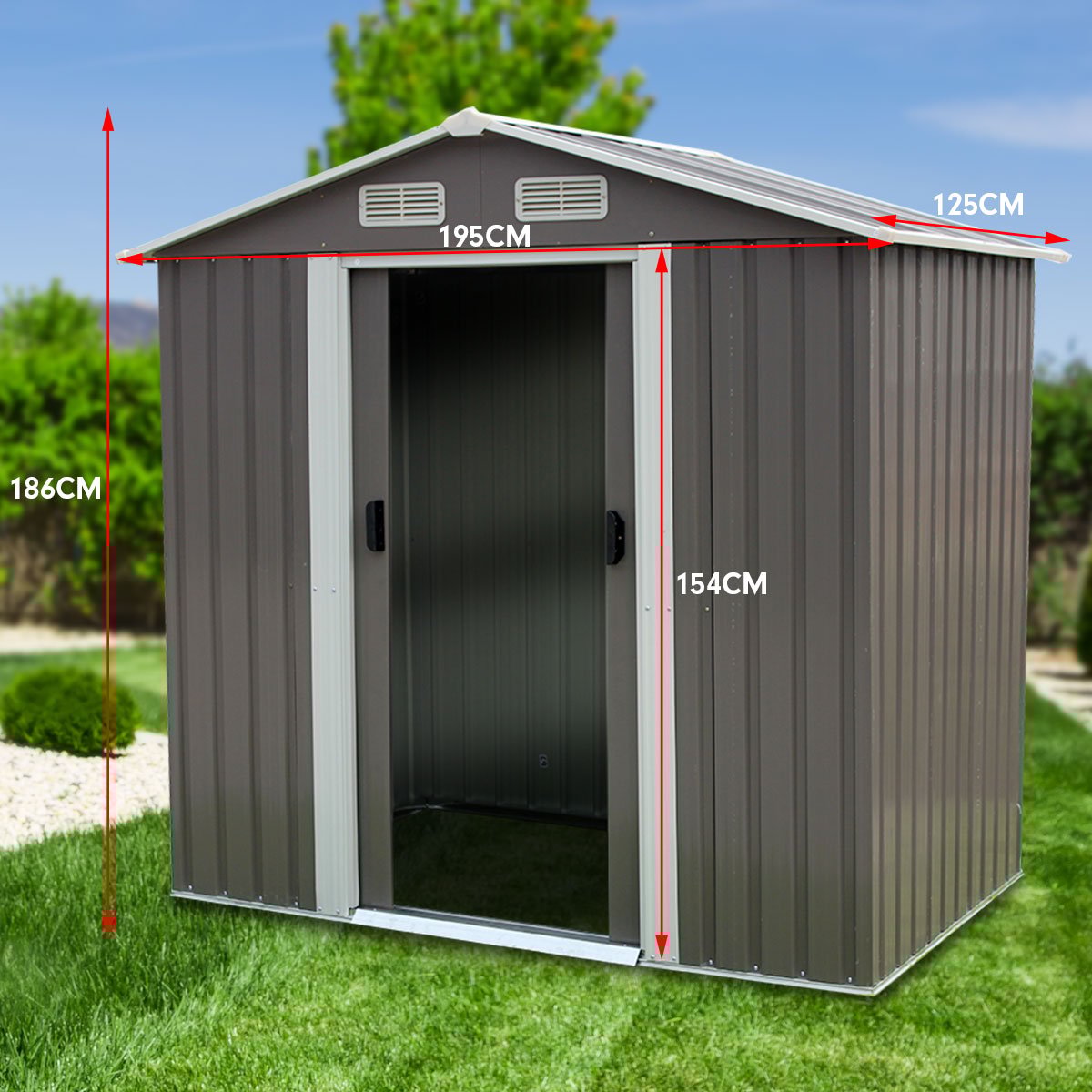 Wallaroo Garden Shed Spire Roof 4ft x 6ft Outdoor Storage Shelter - Grey-Home & Garden > Storage-PEROZ Accessories