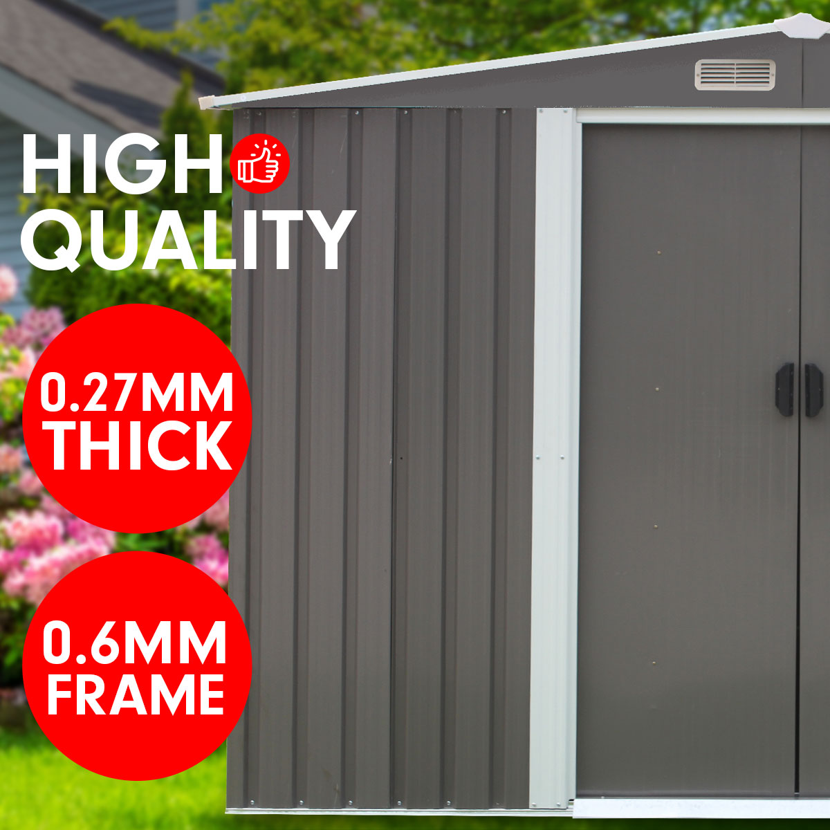 Wallaroo Garden Shed Spire Roof 6ft x 8ft Outdoor Storage Shelter - Grey-Home & Garden > Storage-PEROZ Accessories