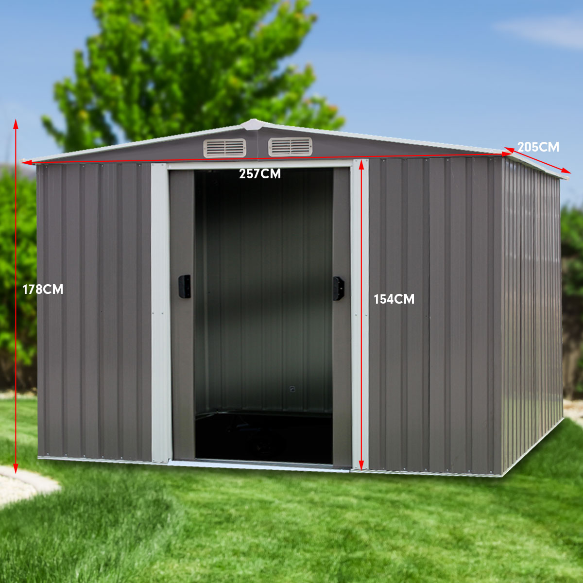 Wallaroo Garden Shed Spire Roof 6ft x 8ft Outdoor Storage Shelter - Grey-Home & Garden > Storage-PEROZ Accessories