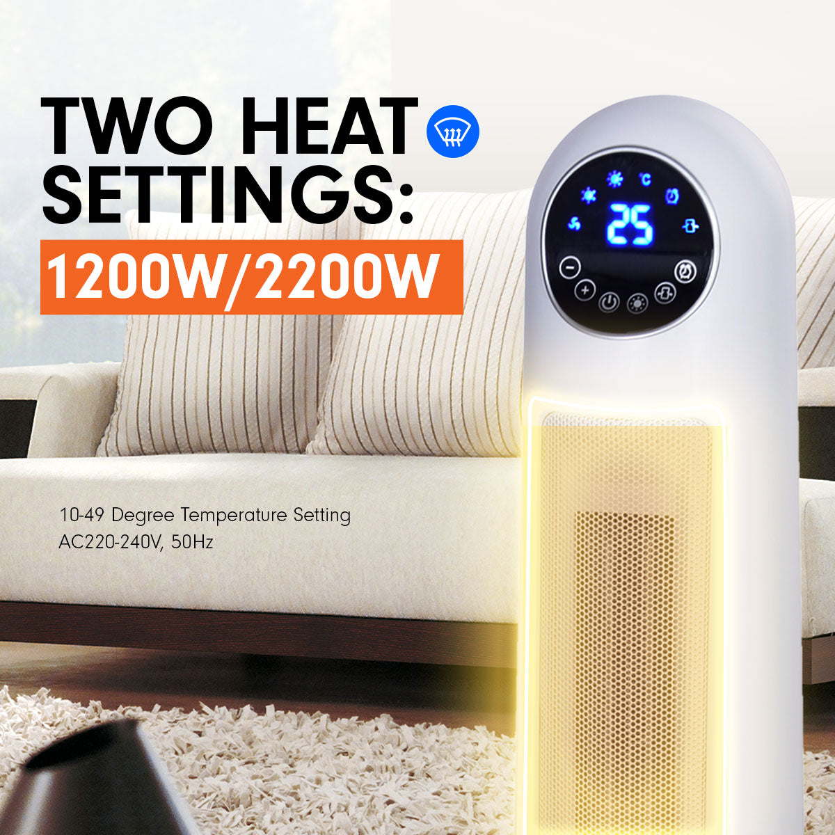 Pronti Electric Tower Heater 2200W Remote Control - White-Appliances > Heaters-PEROZ Accessories