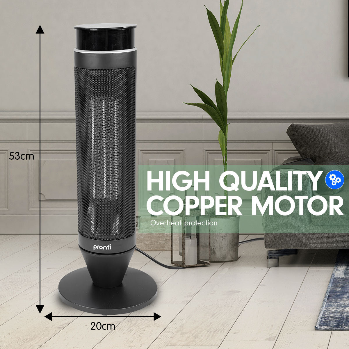 Pronti Electric Tower Heater 2000W Remote Portable - Black-Appliances &gt; Heaters-PEROZ Accessories