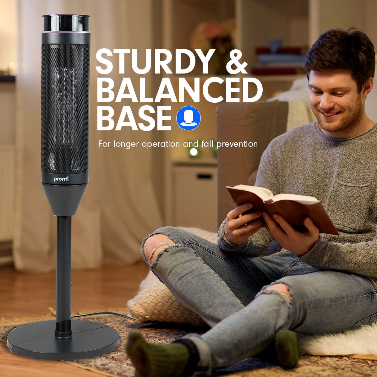 Pronti Electric Tower Heater 2000W Ceramic Portable Remote - Black-Appliances > Heaters-PEROZ Accessories