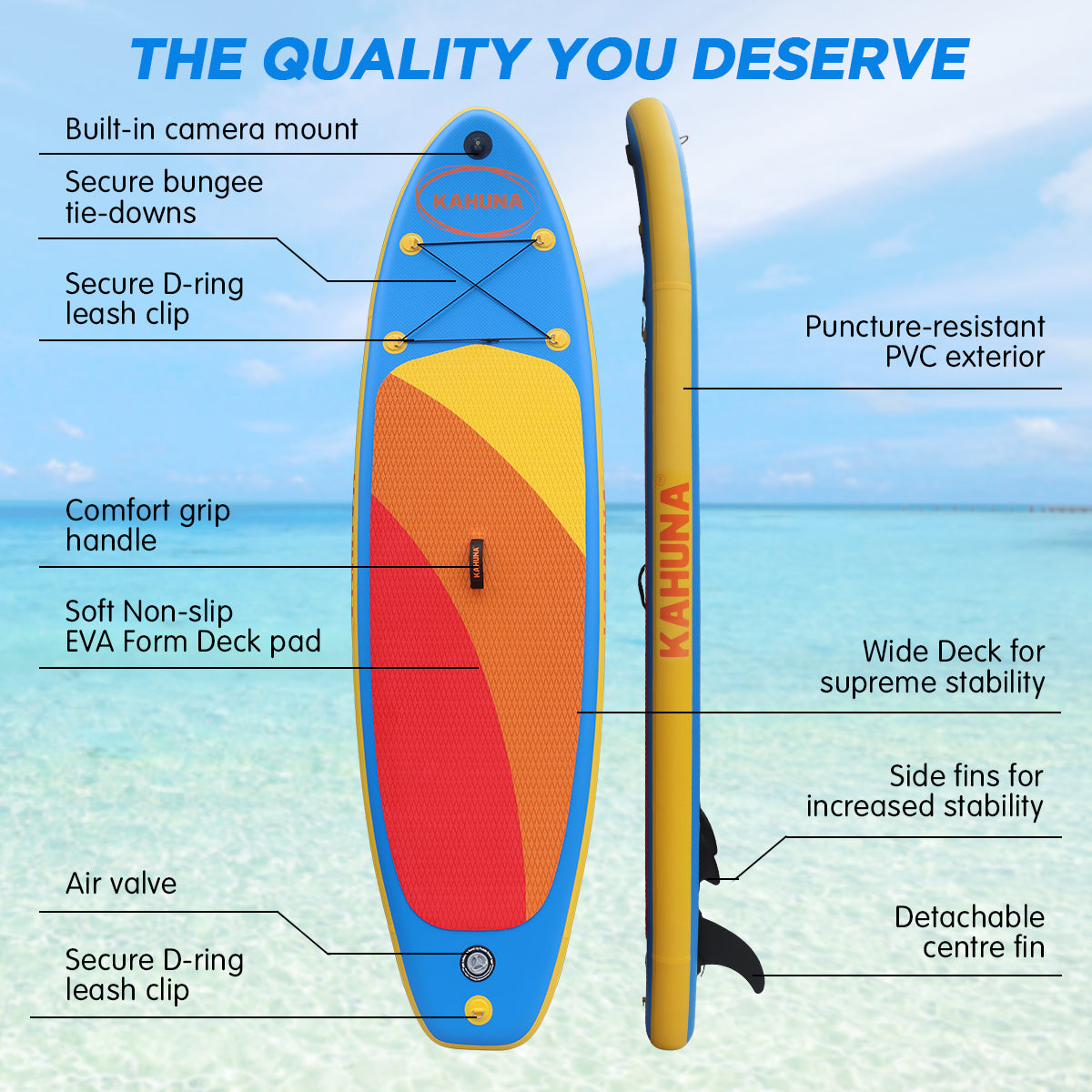 Kahuna Hana Inflatable Stand Up Paddle Board 10FT w/ iSUP Accessories-Outdoor > Boating-PEROZ Accessories
