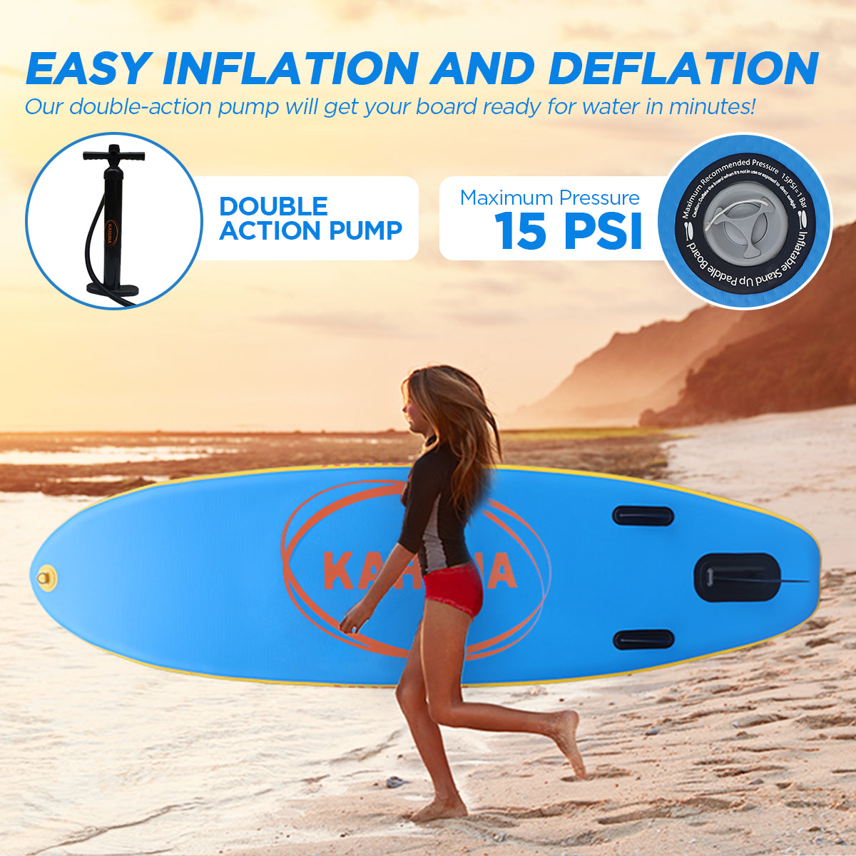Kahuna Hana Inflatable Stand Up Paddle Board 10FT w/ iSUP Accessories-Outdoor > Boating-PEROZ Accessories
