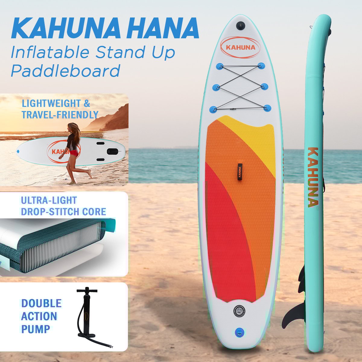 Kahuna Hana Inflatable Stand Up Paddle Board 11FT SUP Paddleboard-Outdoor > Boating-PEROZ Accessories