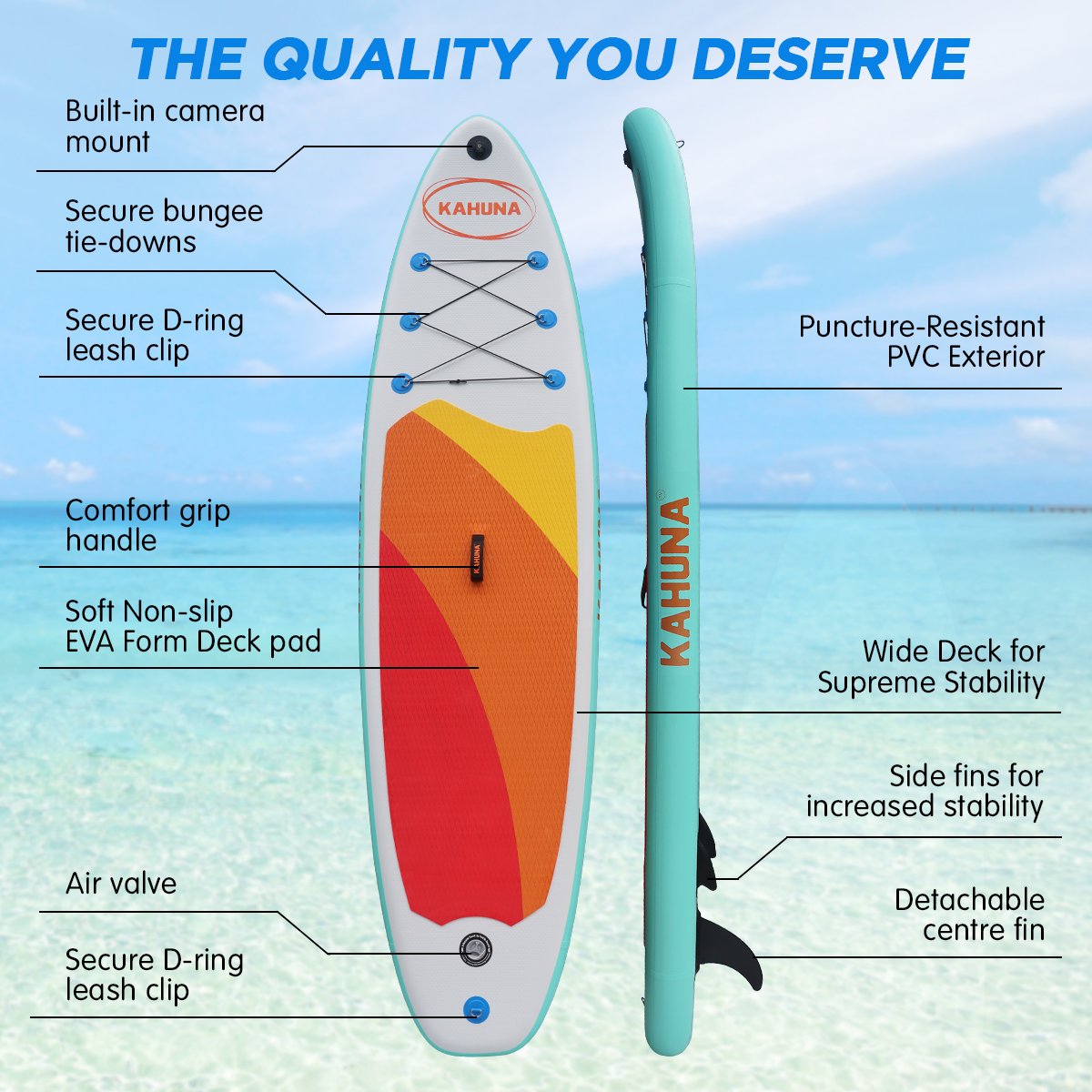 Kahuna Hana Inflatable Stand Up Paddle Board 11FT SUP Paddleboard-Outdoor > Boating-PEROZ Accessories