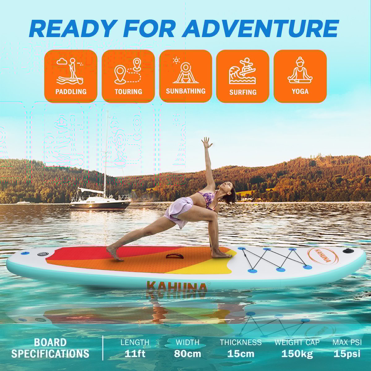 Kahuna Hana Inflatable Stand Up Paddle Board 11FT SUP Paddleboard-Outdoor > Boating-PEROZ Accessories