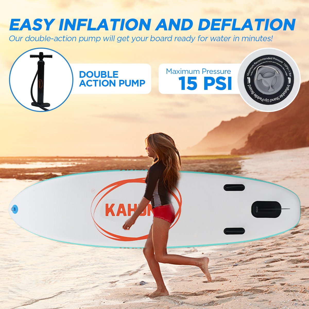 Kahuna Hana Inflatable Stand Up Paddle Board 11FT SUP Paddleboard-Outdoor > Boating-PEROZ Accessories