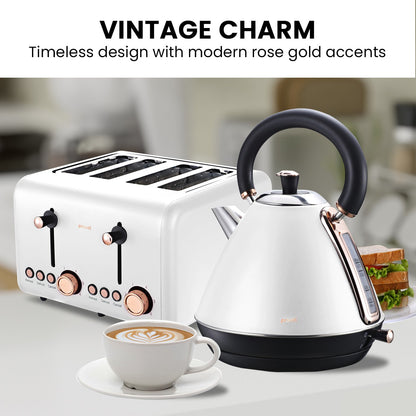 Pronti Rose Trim Collection Toaster &amp; Kettle Bundle - White-Appliances &gt; Kitchen Appliances-PEROZ Accessories