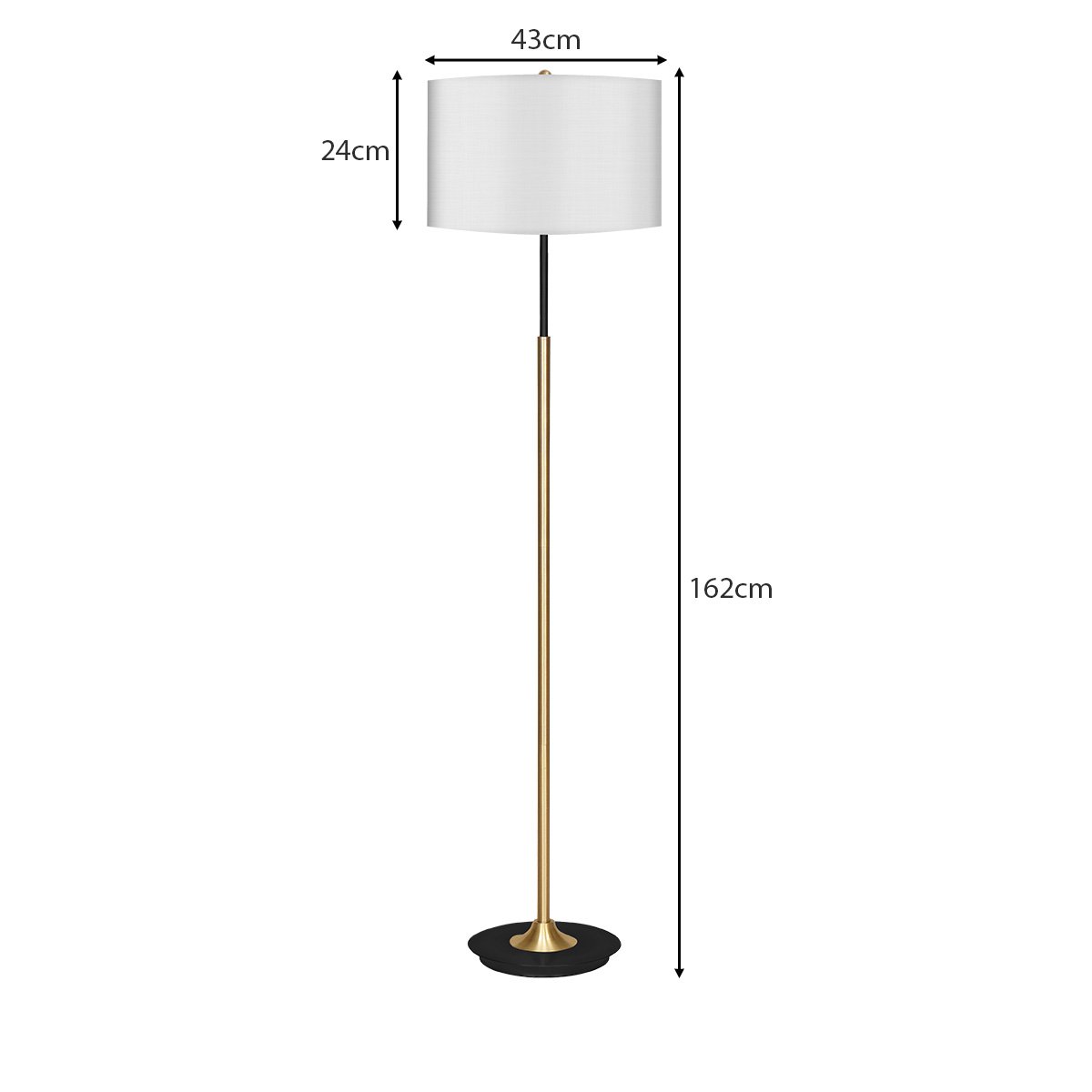 Sarantino Metal Floor Lamp Brushed Brass Finish with White Shade-Home & Garden > Lighting-PEROZ Accessories