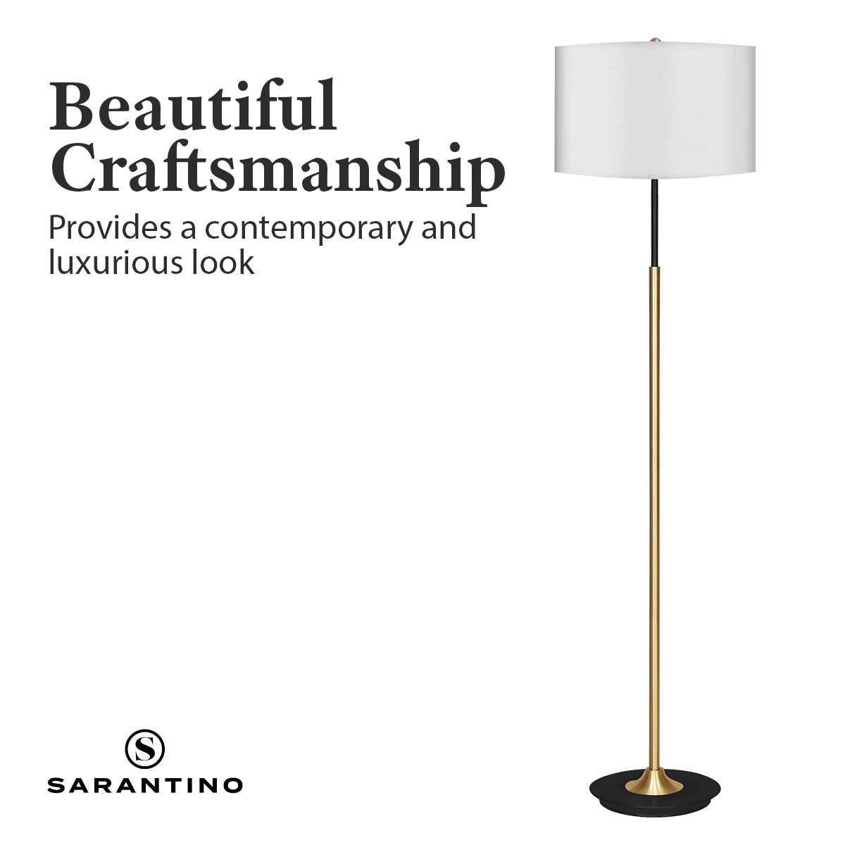 Sarantino Metal Floor Lamp Brushed Brass Finish with White Shade-Home & Garden > Lighting-PEROZ Accessories