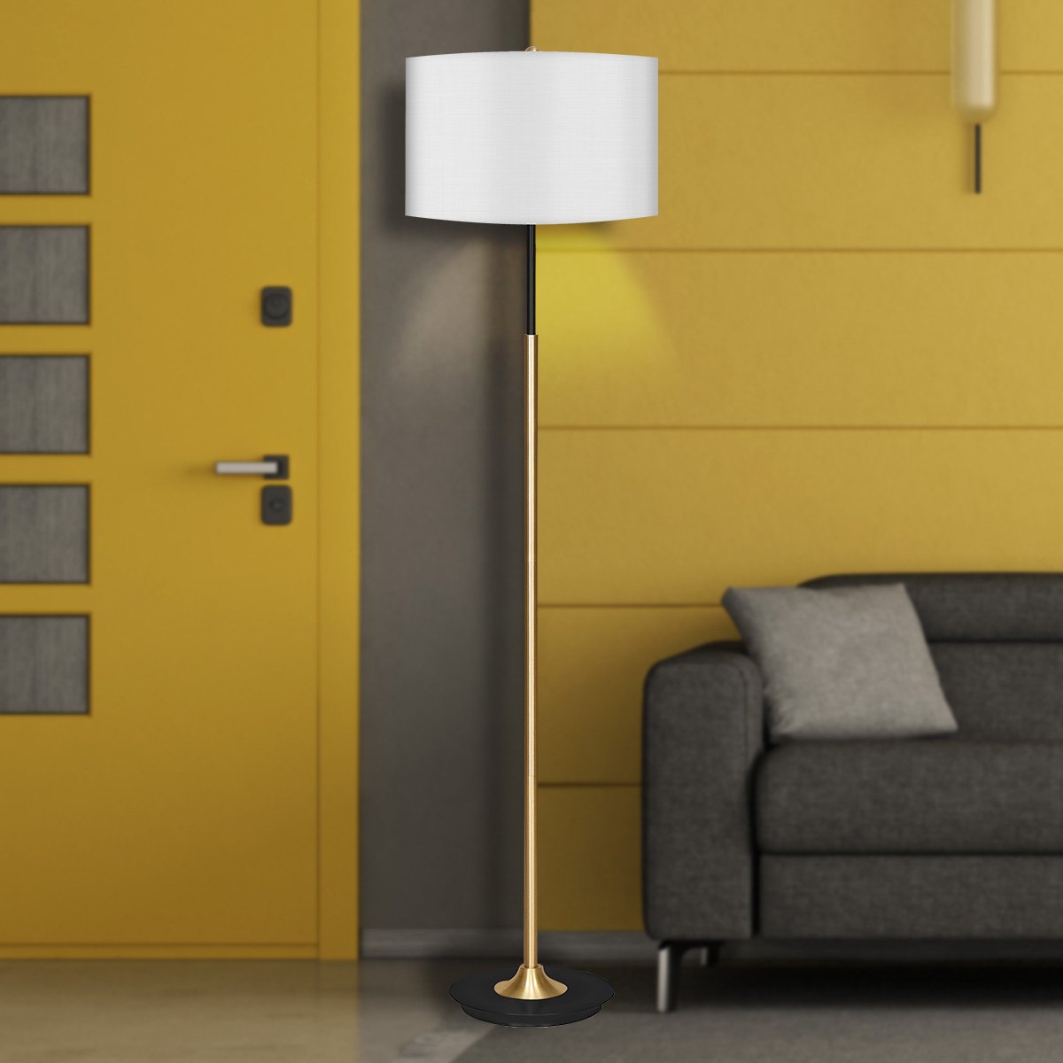 Sarantino Metal Floor Lamp Brushed Brass Finish with White Shade-Home & Garden > Lighting-PEROZ Accessories