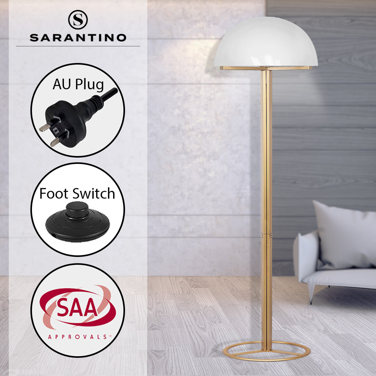 Sarantino Metal Floor Lamp with White Acrylic Shade by Sarantino-Home & Garden > Lighting-PEROZ Accessories