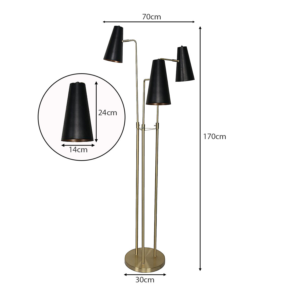 Sarantino Three Metal Shade Floor Lamp-Home & Garden > Lighting-PEROZ Accessories