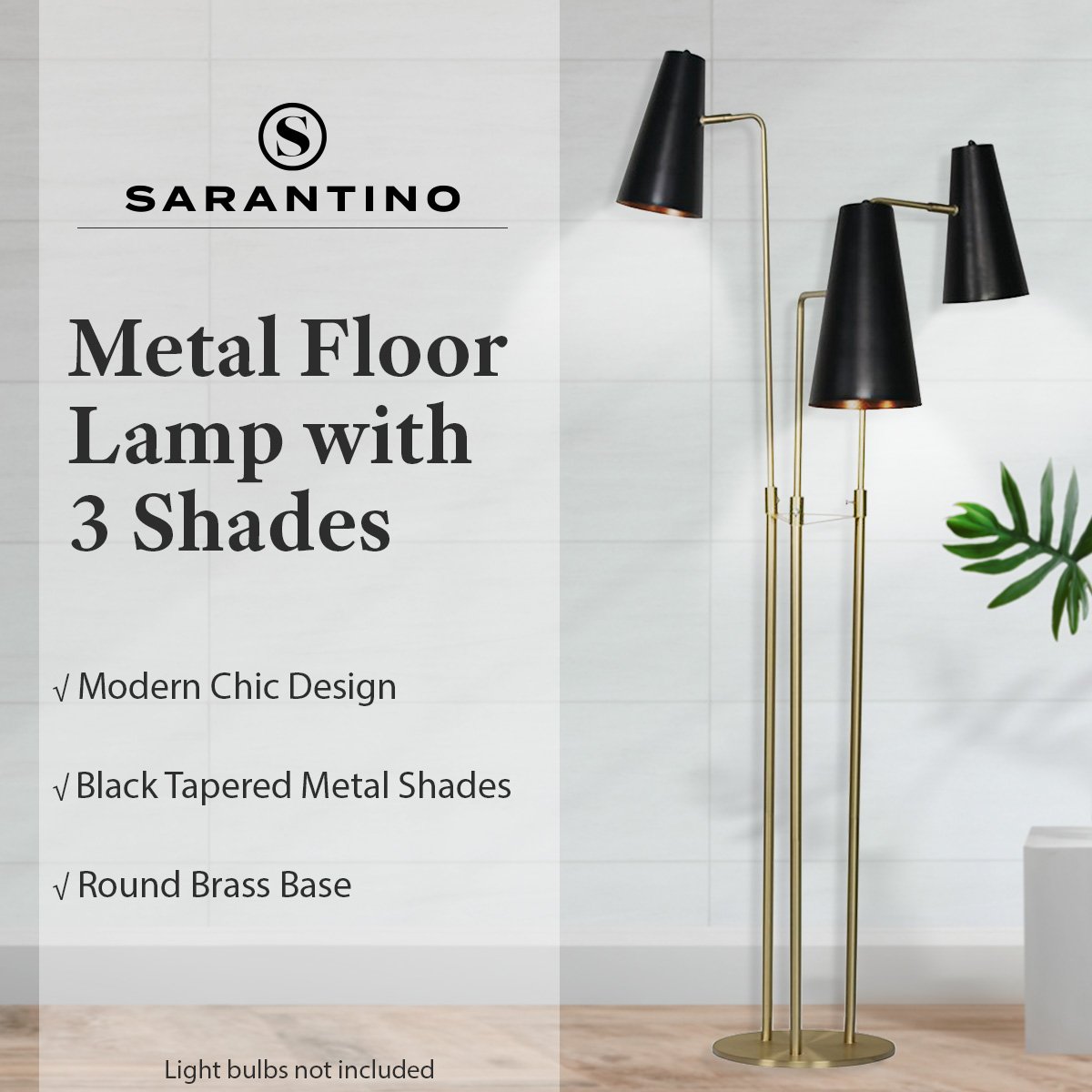 Sarantino Three Metal Shade Floor Lamp-Home & Garden > Lighting-PEROZ Accessories