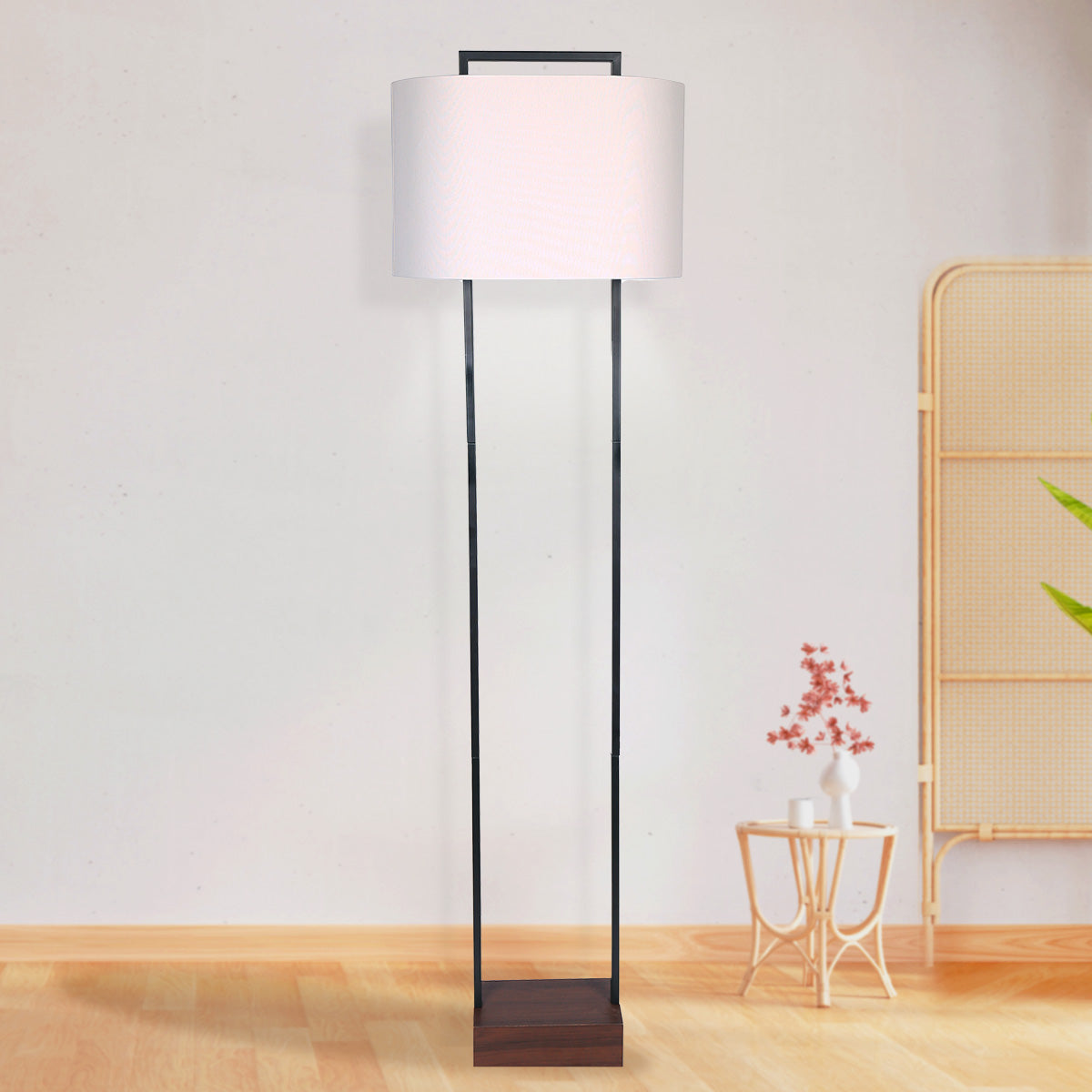 Sarantino Wood Floor Lamp in Cherry Finish-Home & Garden > Lighting-PEROZ Accessories