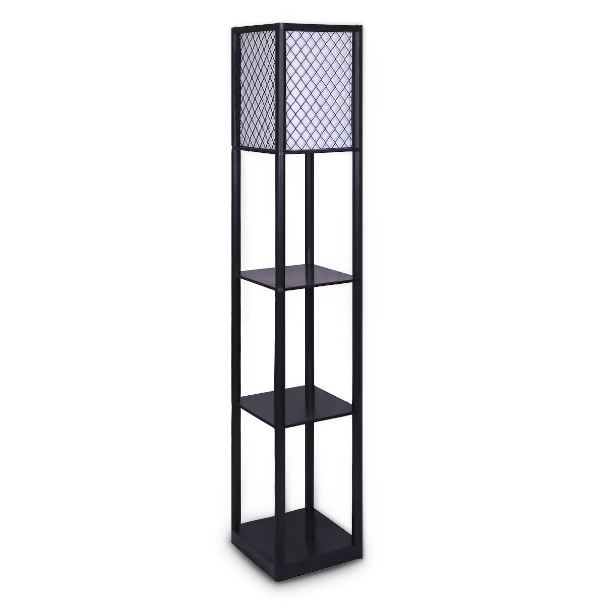 Sarantino Etagere Floor Lamp Diamond Look Fabric Shade Shelves Black-Home & Garden > Lighting-PEROZ Accessories