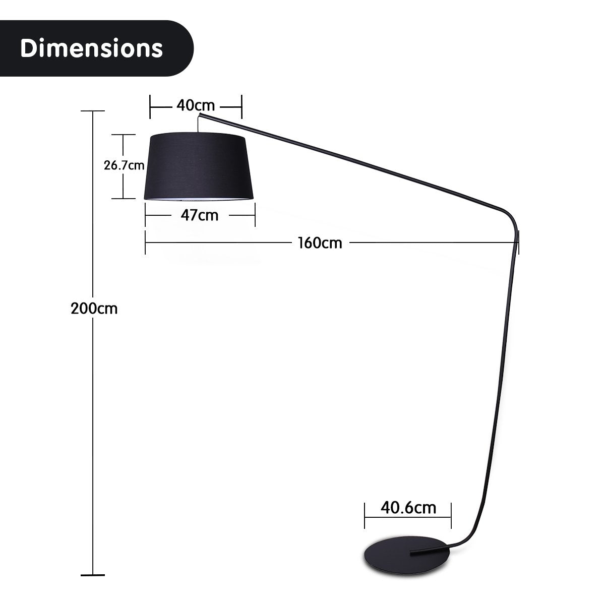 Sarantino Metal Arc Floor Lamp in Black Finish with Linen Taper Shade-Home & Garden > Lighting-PEROZ Accessories