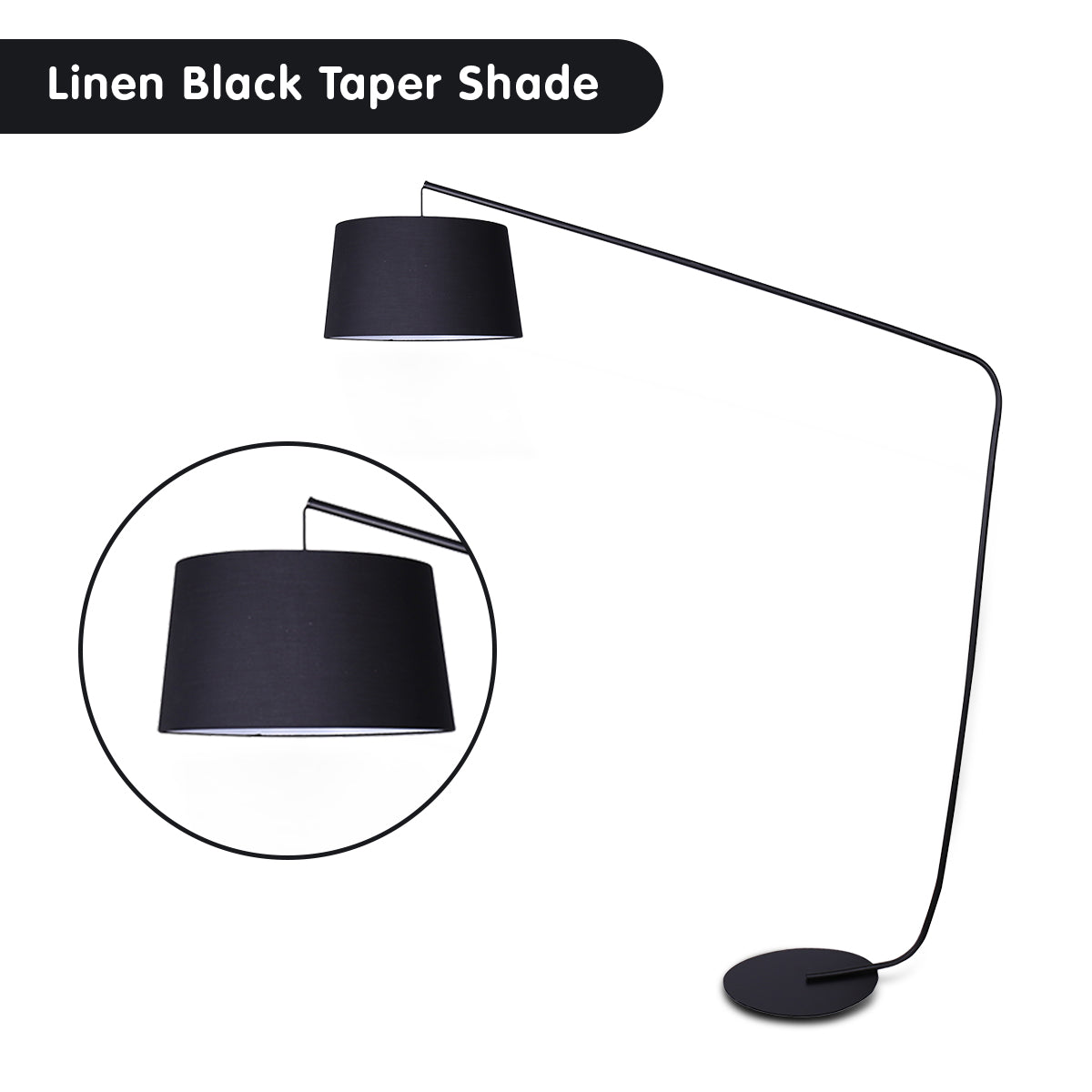 Sarantino Metal Arc Floor Lamp in Black Finish with Linen Taper Shade-Home & Garden > Lighting-PEROZ Accessories