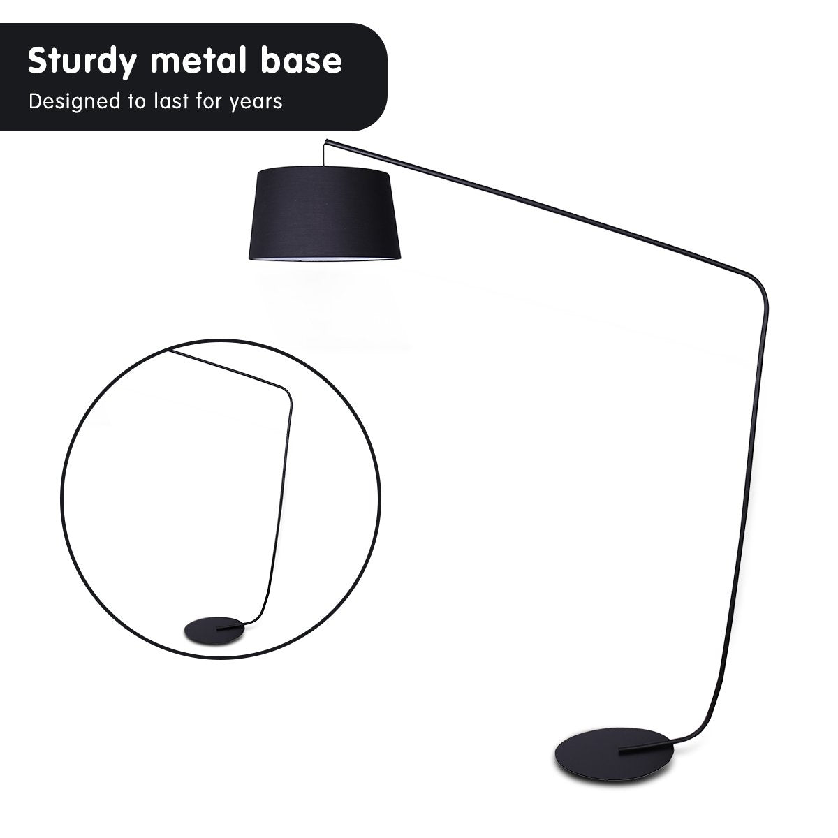 Sarantino Metal Arc Floor Lamp in Black Finish with Linen Taper Shade-Home & Garden > Lighting-PEROZ Accessories