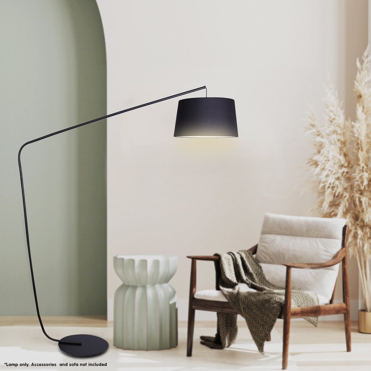 Sarantino Metal Arc Floor Lamp in Black Finish with Linen Taper Shade-Home & Garden > Lighting-PEROZ Accessories