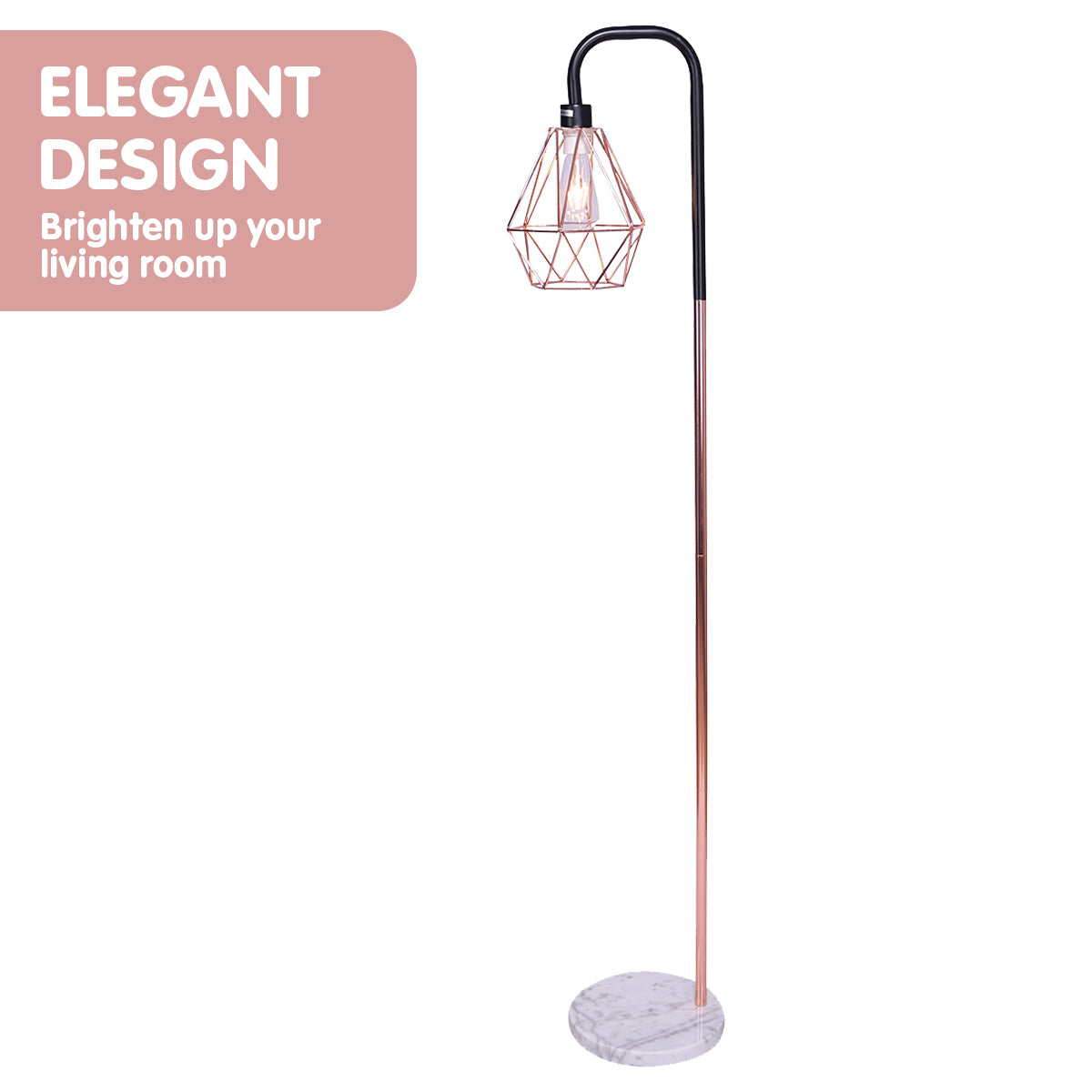 Sarantino Rose Gold Floor Lamp with Geometric Shade-Home & Garden > Lighting-PEROZ Accessories