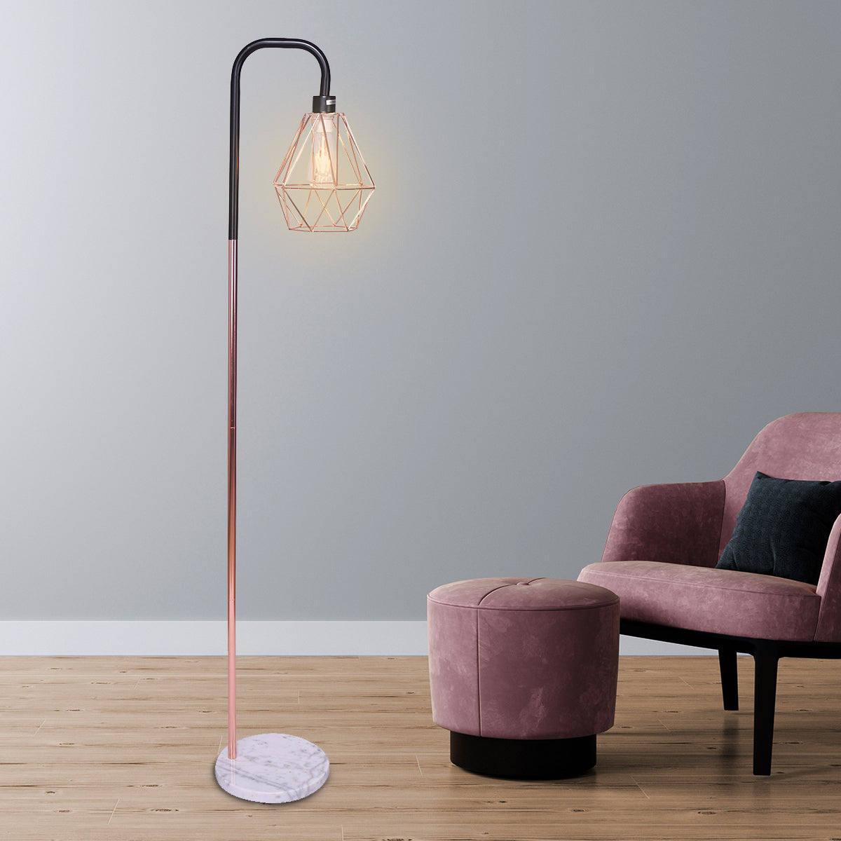 Sarantino Rose Gold Floor Lamp with Geometric Shade-Home & Garden > Lighting-PEROZ Accessories
