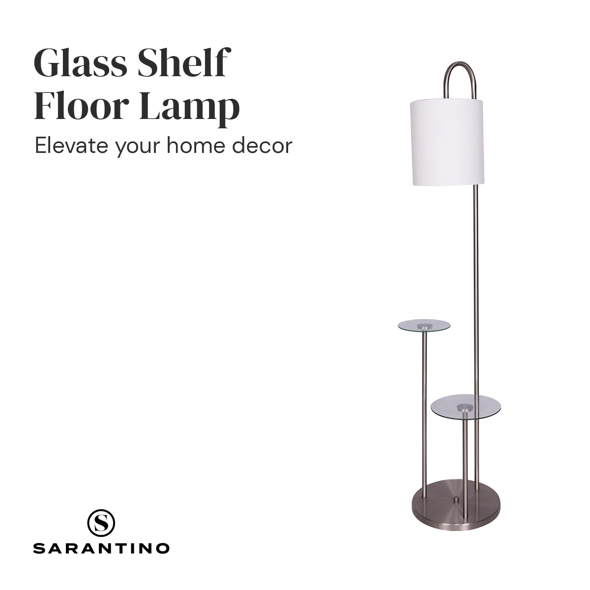 Sarantino Metal Floor Lamp with Glass Shelves-Home & Garden > Lighting-PEROZ Accessories