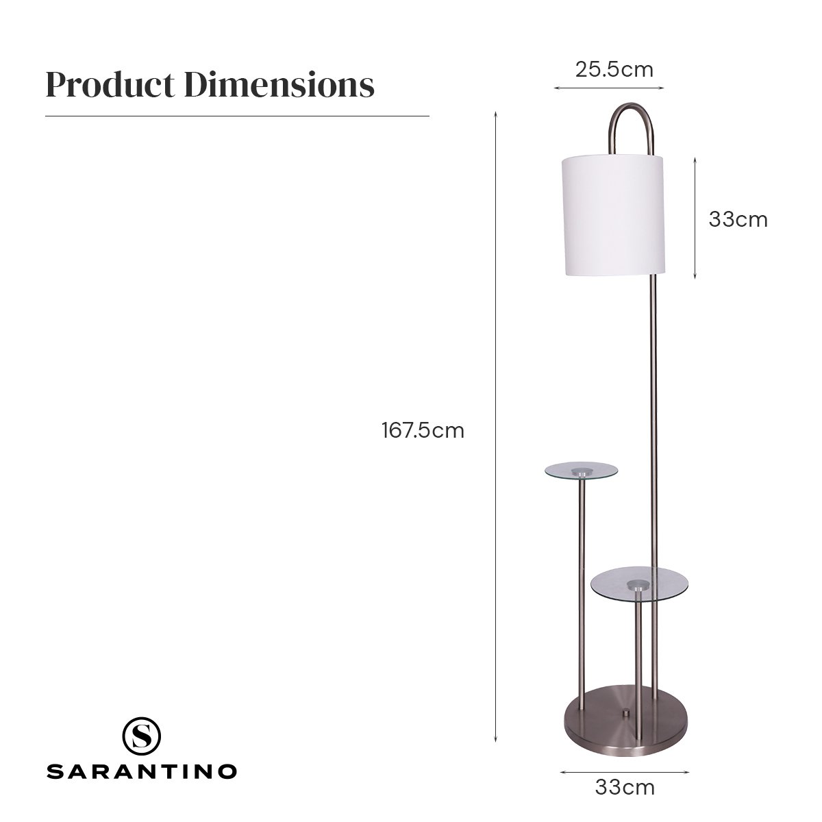 Sarantino Metal Floor Lamp with Glass Shelves-Home & Garden > Lighting-PEROZ Accessories