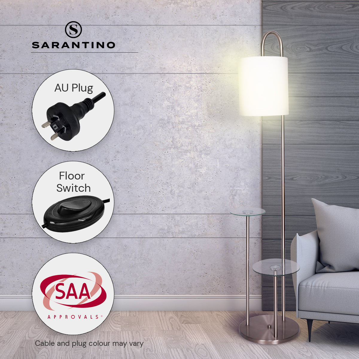 Sarantino Metal Floor Lamp with Glass Shelves-Home & Garden > Lighting-PEROZ Accessories