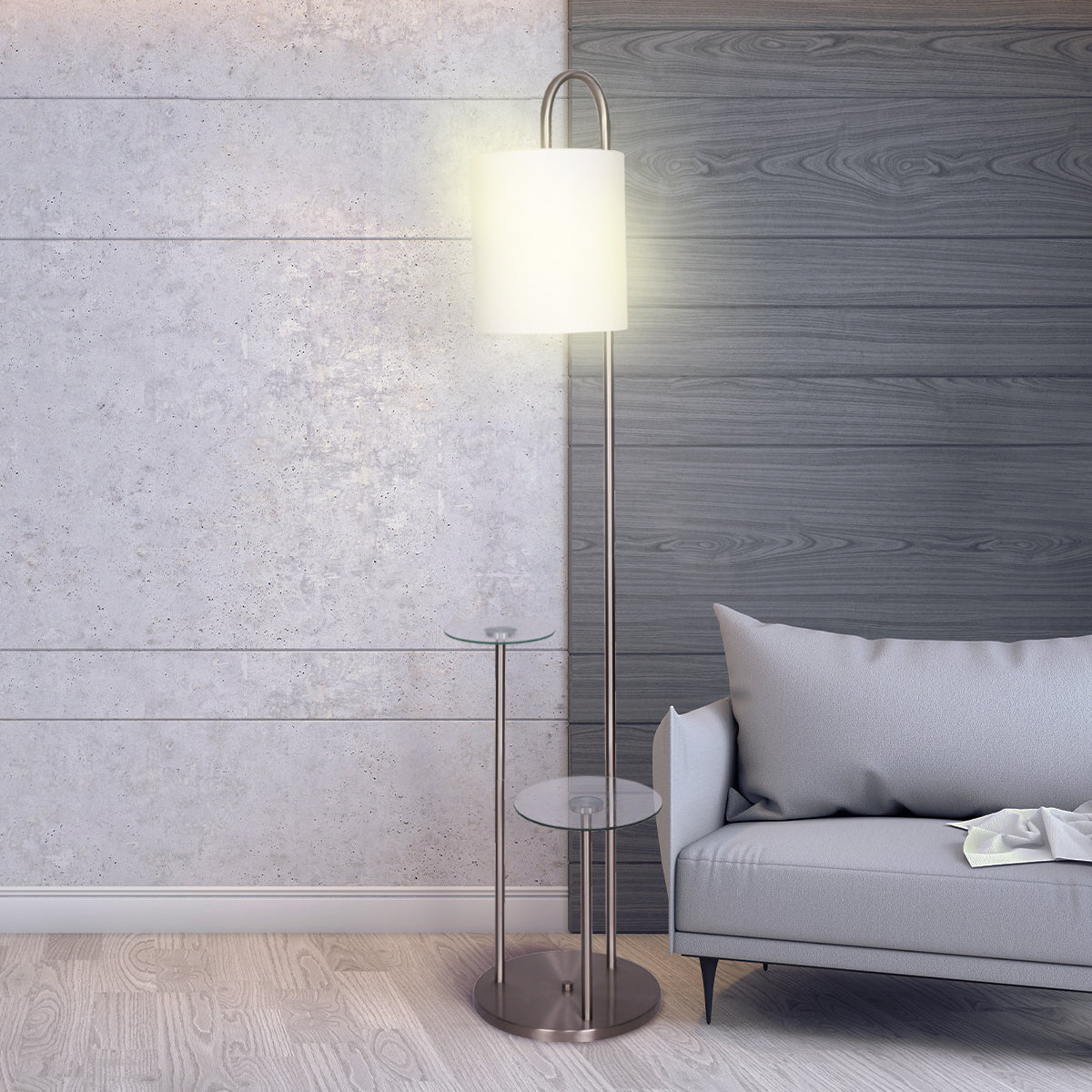 Sarantino Metal Floor Lamp with Glass Shelves-Home & Garden > Lighting-PEROZ Accessories