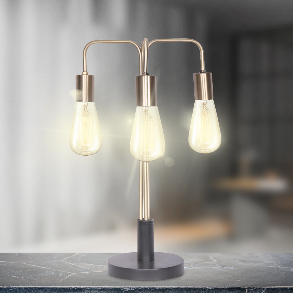 Sarantino Exposed Bulb Industrial Table Lamp-Home & Garden > Lighting-PEROZ Accessories
