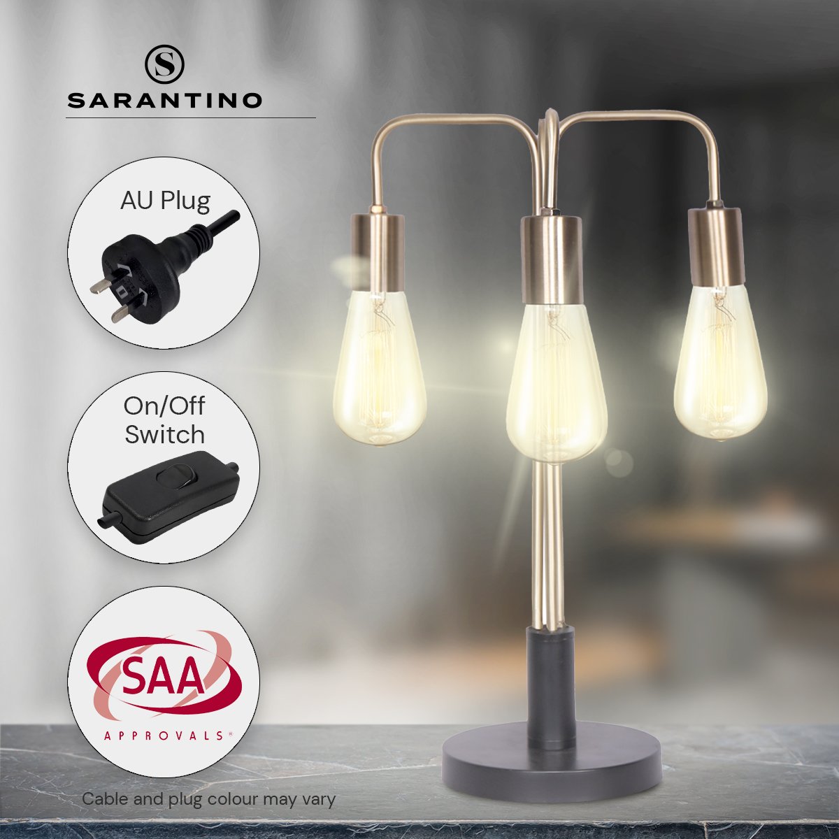 Sarantino Exposed Bulb Industrial Table Lamp-Home & Garden > Lighting-PEROZ Accessories
