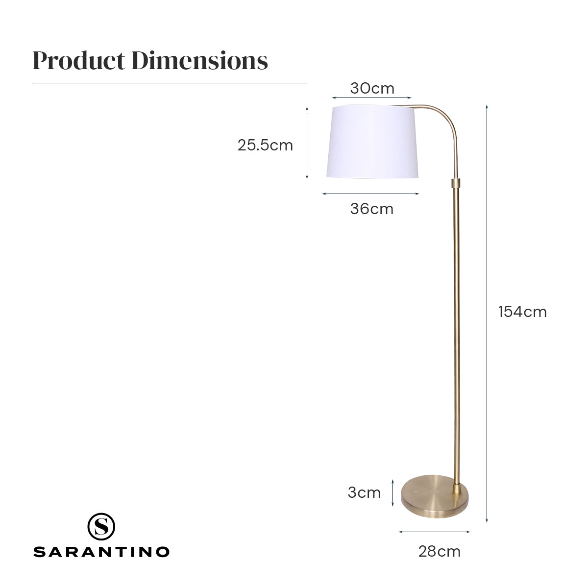 Sarantino Metal Floor Lamp Brass Finish Adjustable Height-Home & Garden > Lighting-PEROZ Accessories