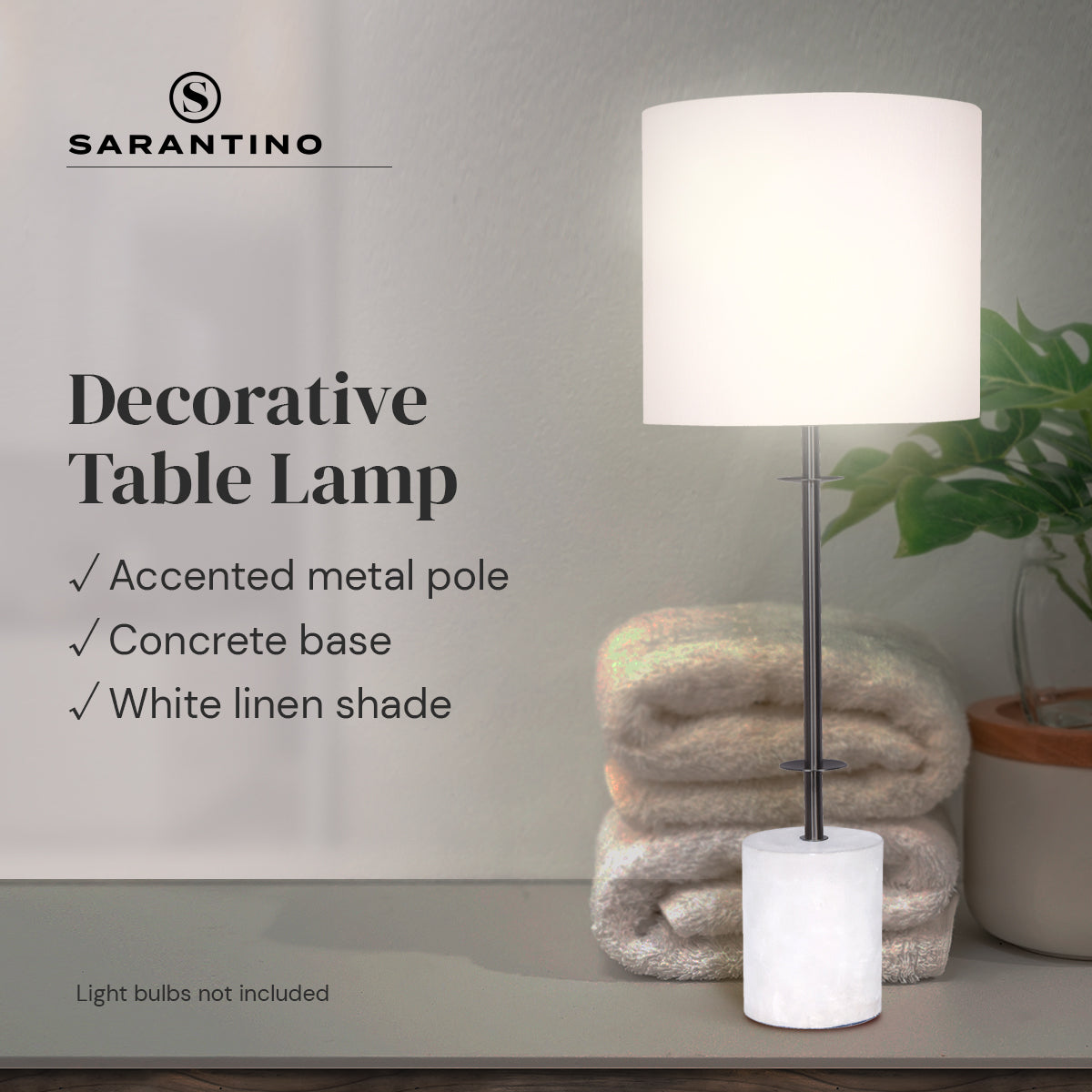 Sarantino Concrete & Metal Table Lamp with Off-White Linen Shade-Home & Garden > Lighting-PEROZ Accessories