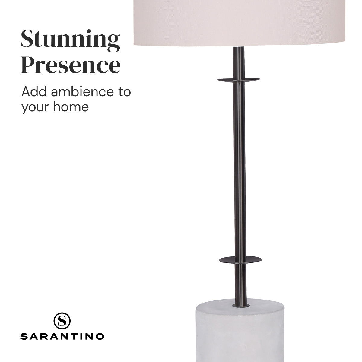 Sarantino Concrete & Metal Table Lamp with Off-White Linen Shade-Home & Garden > Lighting-PEROZ Accessories
