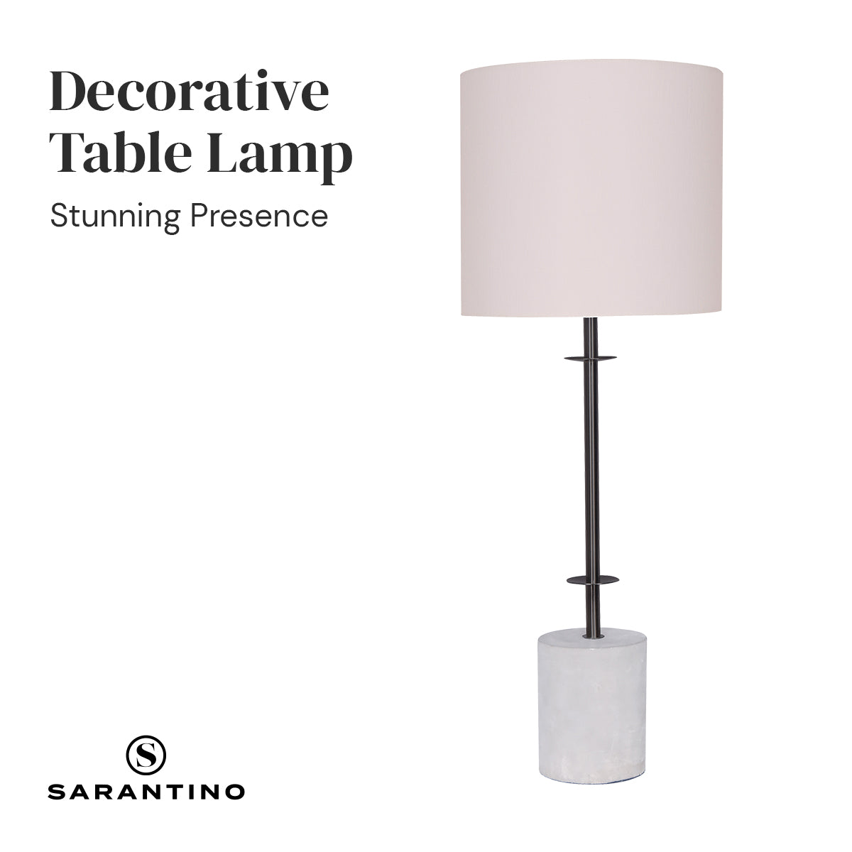 Sarantino Concrete & Metal Table Lamp with Off-White Linen Shade-Home & Garden > Lighting-PEROZ Accessories